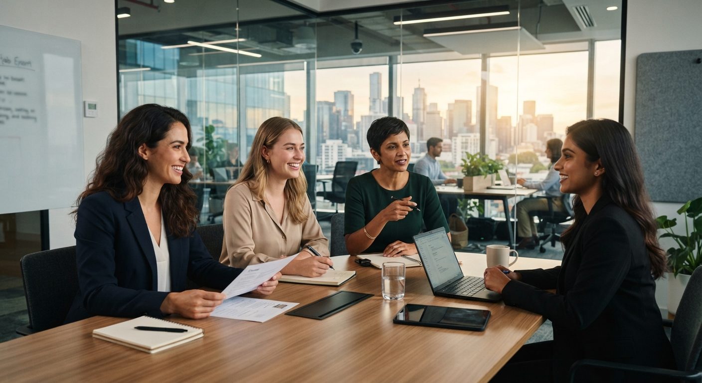 Team collaborating in a modern office